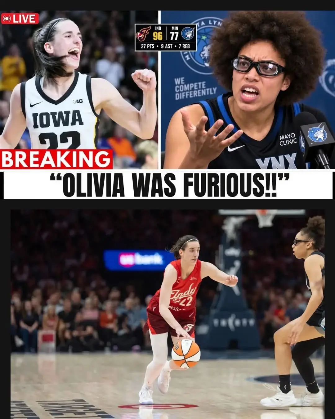 BREAKING: Caitlin Clark GOES NUCLEAR Against the Lynx as Olivia Miles REACTS in SHOCK!