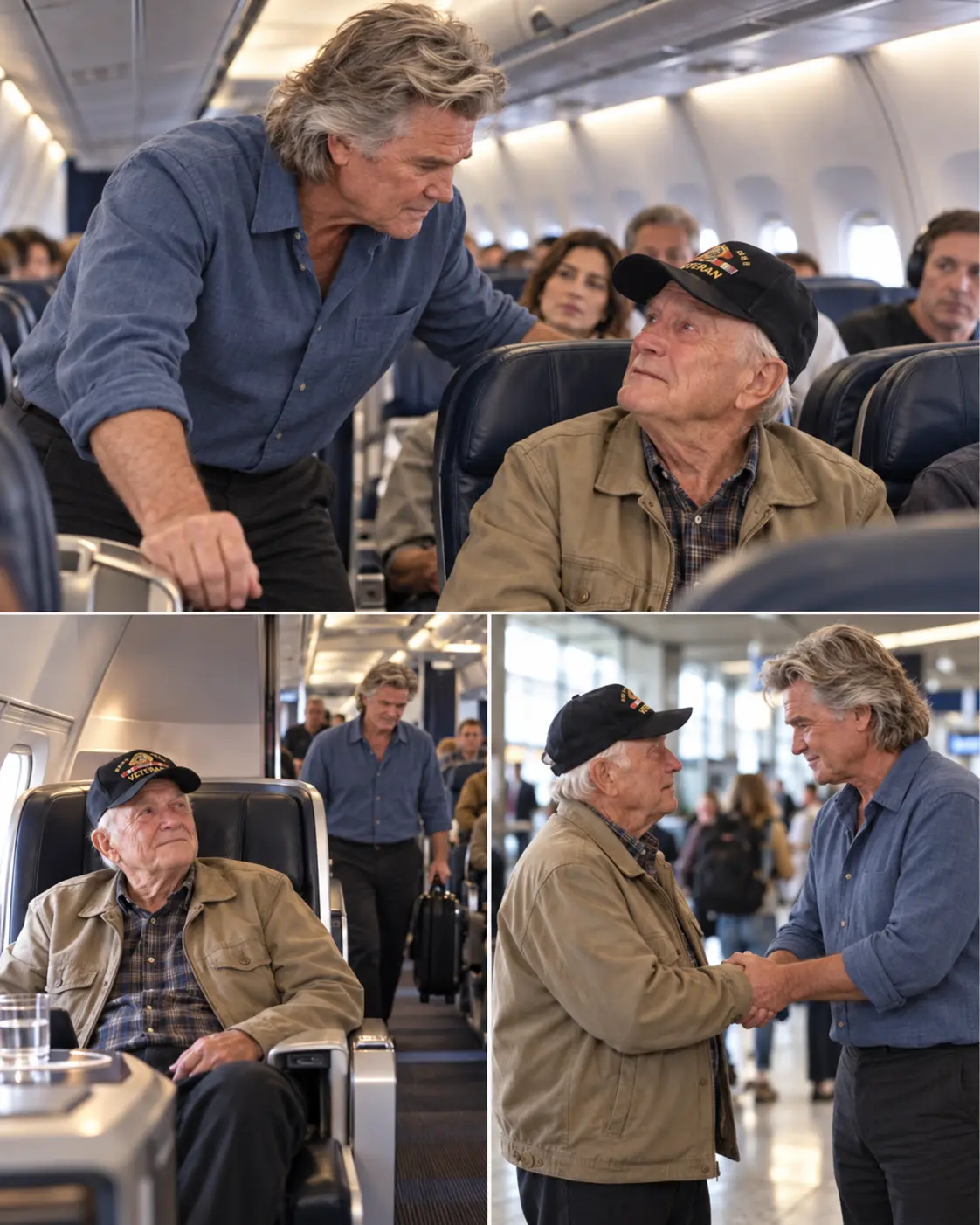 🚨 BREAKING: At 35,000 feet mid-flight on AA245, Hollywood icon Kurt Russell suddenly stood up from 