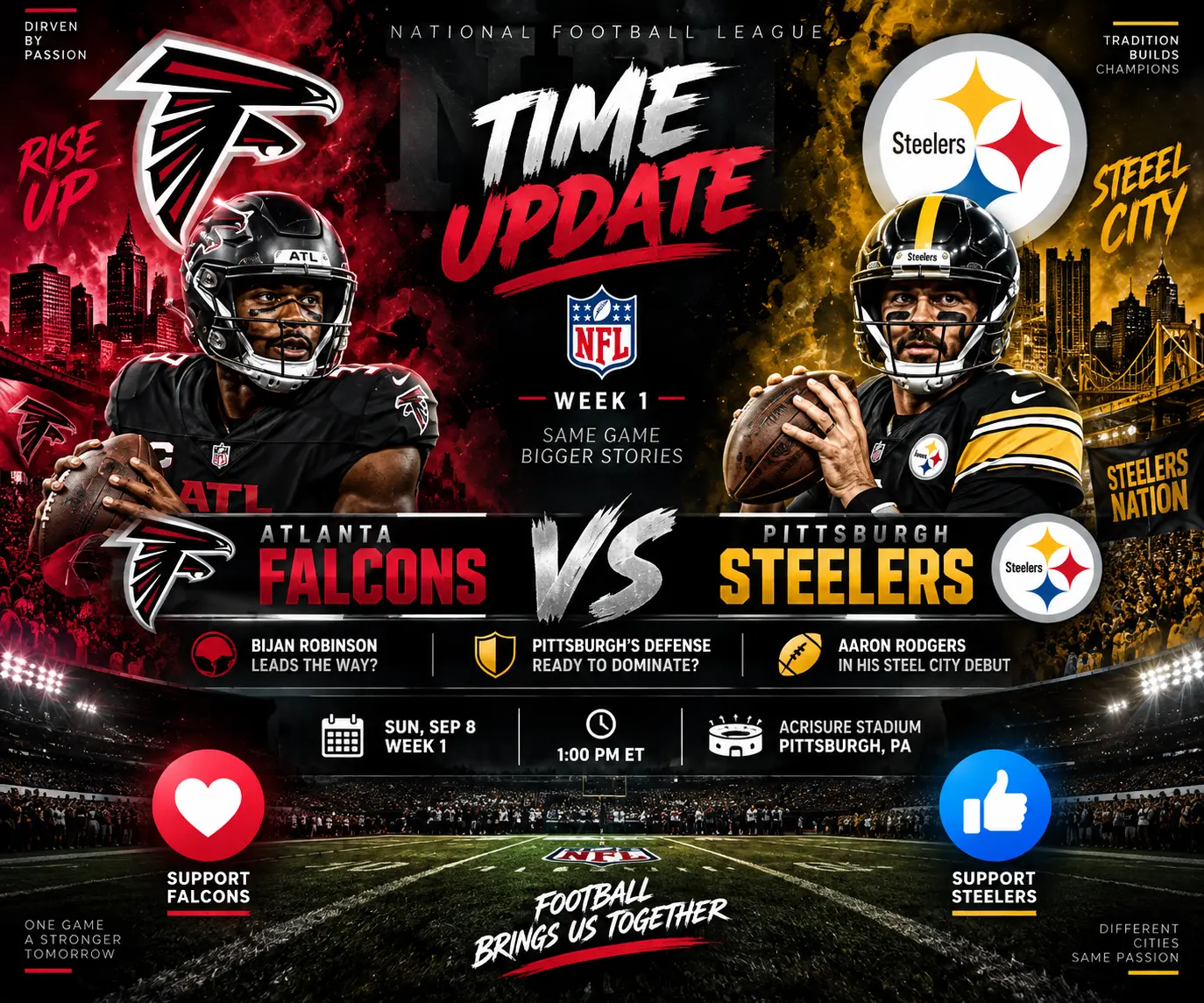 🚨 TIME UPDATE: PITTSBURGH STEELERS VS. ATLANTA FALCONS — WEEK 1 KICKOFF TIME OFFICIALLY CONFIRMED.