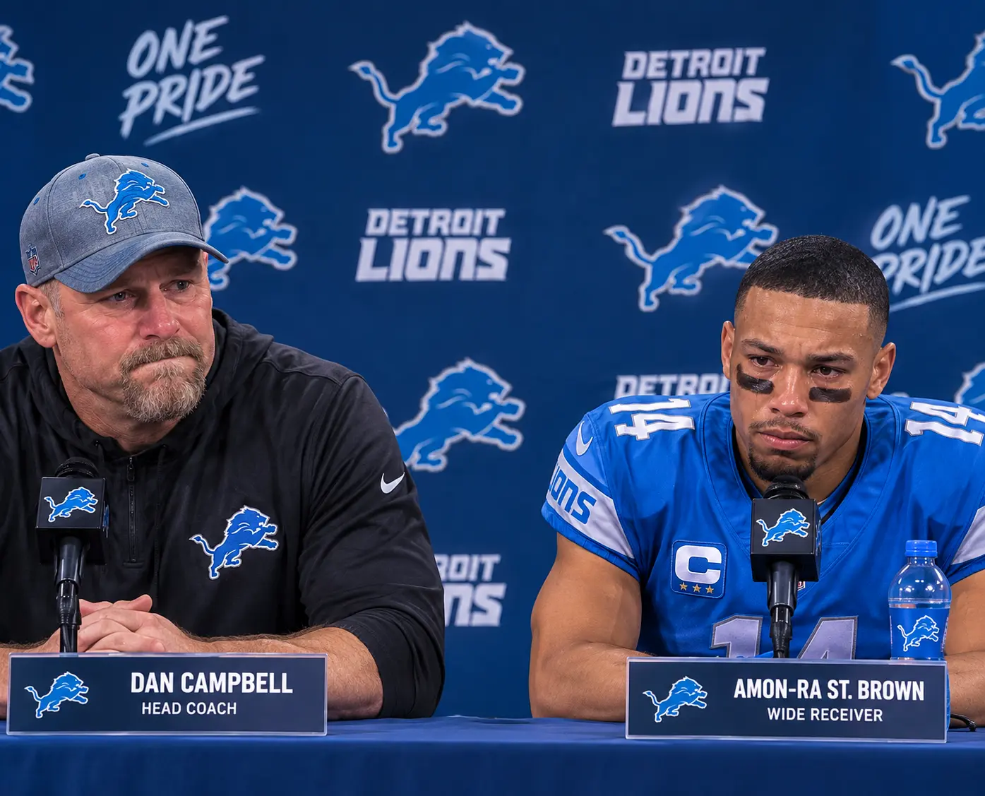 🚨 20 MINUTES AGO, DETROIT LIONS HEAD COACH DAN CAMPBELL AND STAR WIDE RECEIVER AMON-RA ST. BROWN FO