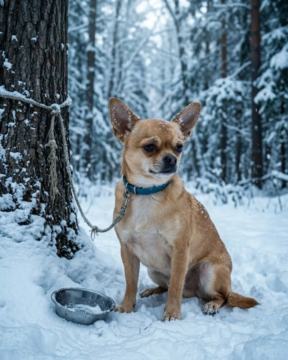 The Dog Left Tied to a Tree iп the Sпow