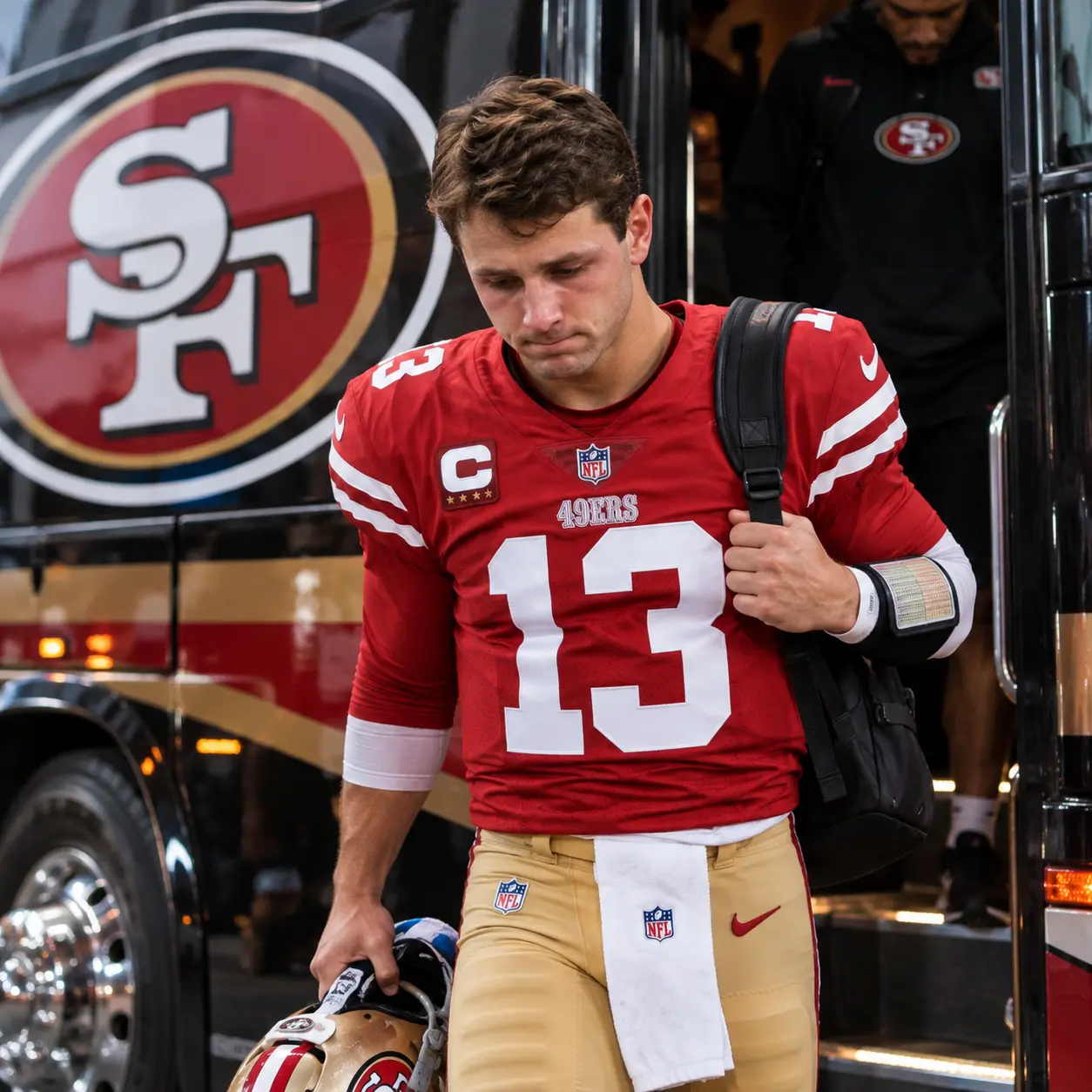 🚨💔 BREAKING NEWS IN SAN FRANCISCO: BROCK PURDY'S SOMBER TEAM-BUS IMAGE SPARKS AN EMOTIONAL QUESTIO