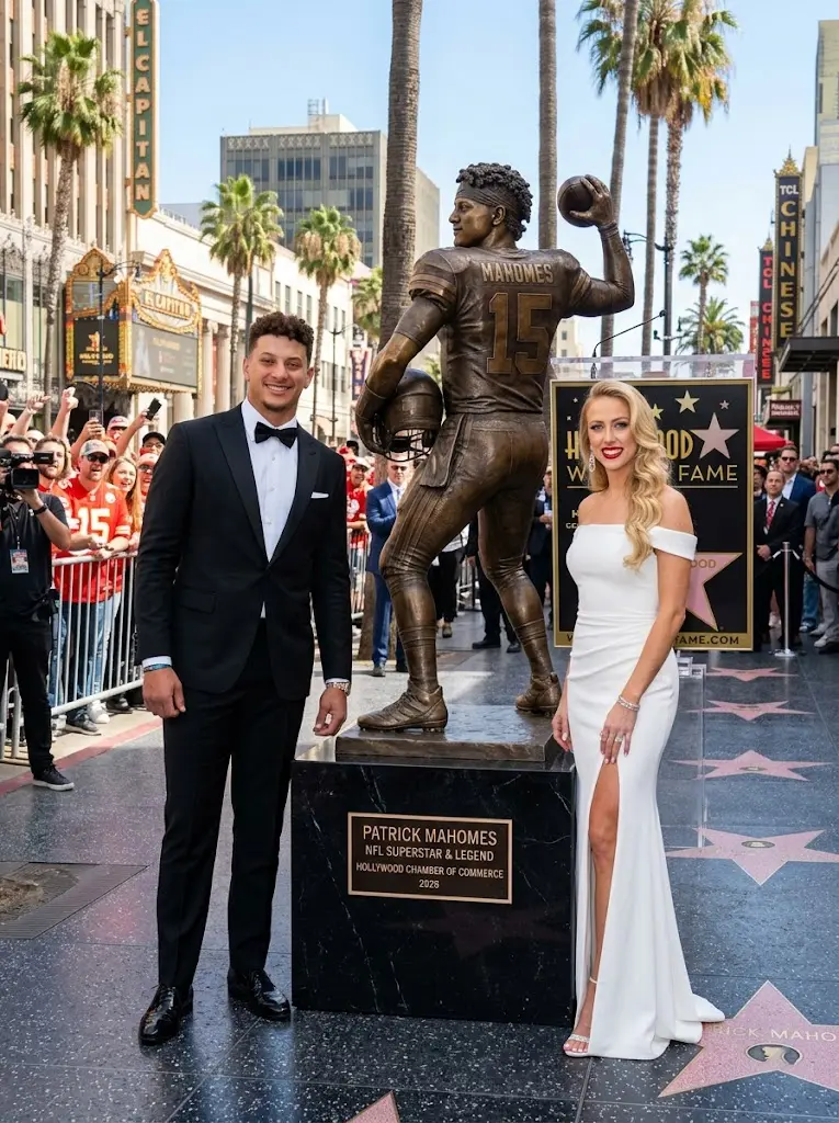 🚨 HISTORY MADE: PATRICK MAHOMES IMMORTALIZED WITH A FULL-BODY BRONZE STATUE ON HOLLYWOOD WALK OF FA