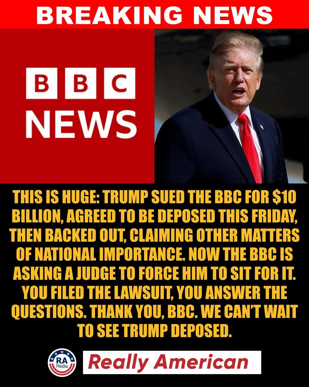 🚨 THIS IS HUGE: THE BBC IS ASKING A FEDERAL JUDGE TO FORCE TRUMP TO TESTIFY IN 