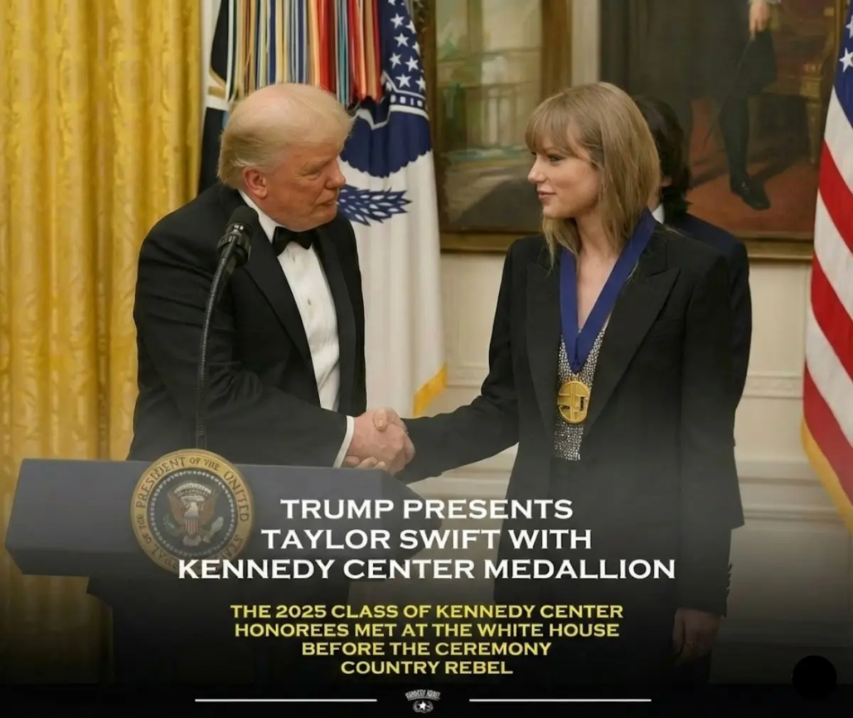 CONGRATULATIONS: Last night, Donald Trump presented Taylor Swift with the prestigious Kennedy Center