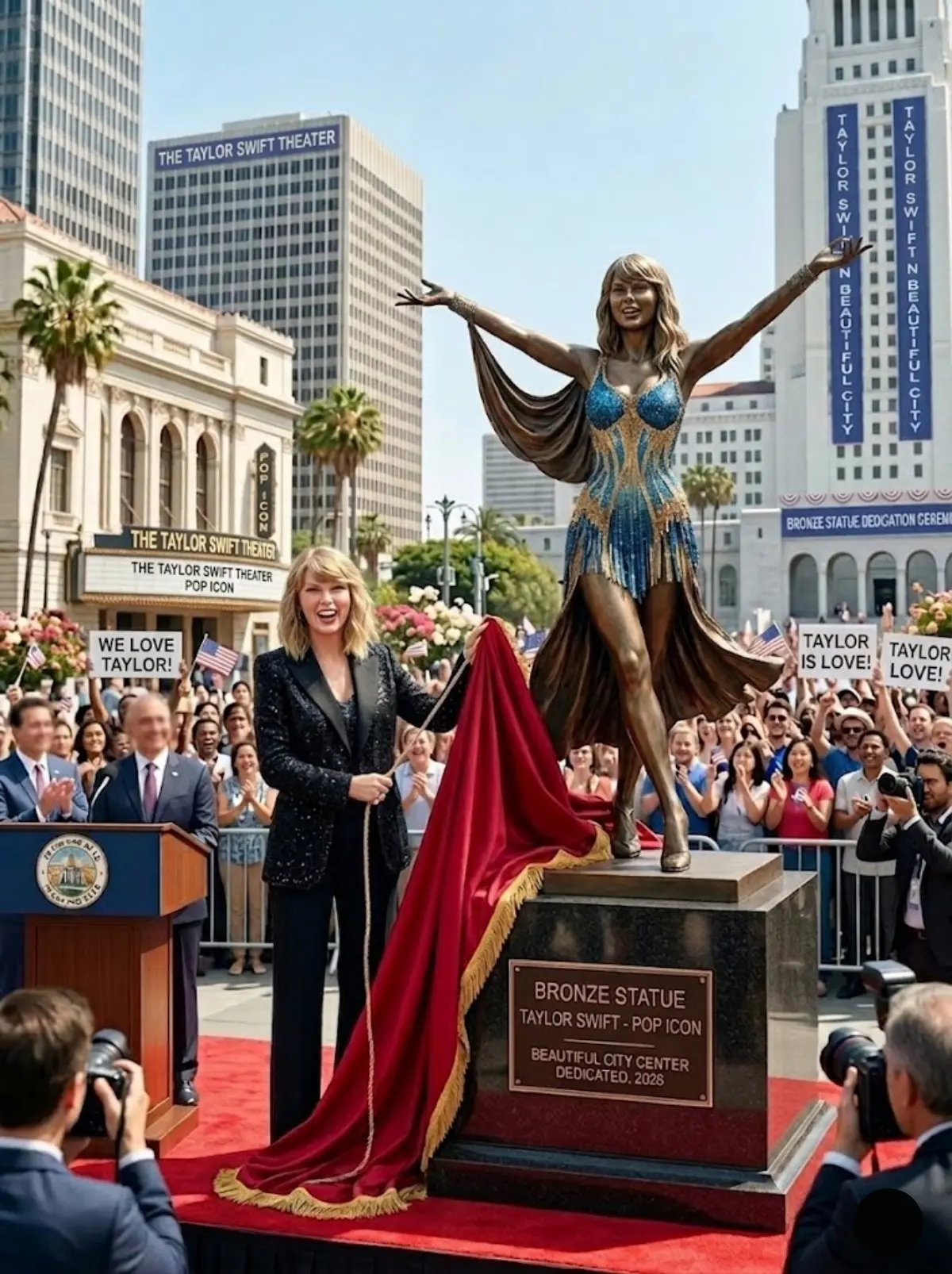 Taylor Swift HONORED WITH MAJESTIC BRONZE STATUE IN CITY CENTER — “GLOBAL ICON” OFFICIALLY IMMORTALI