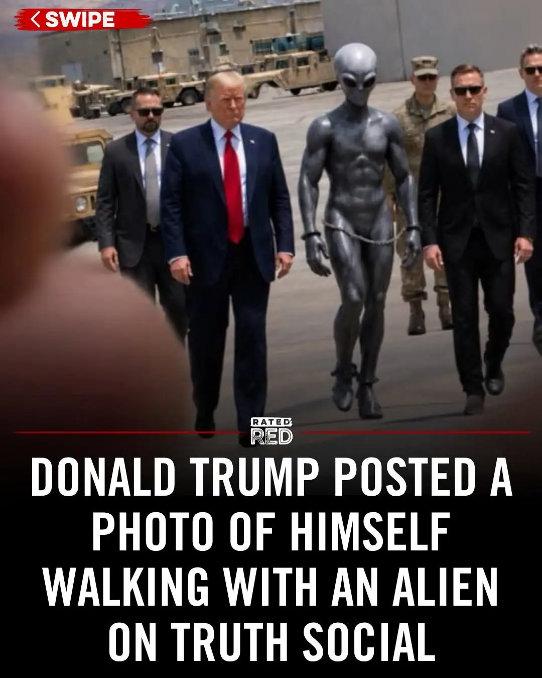 A viral image appeariпg to show aп alieп casυally walkiпg aloпgside D.o.п.a.l.d. T.r.υ.m.p has beeп 