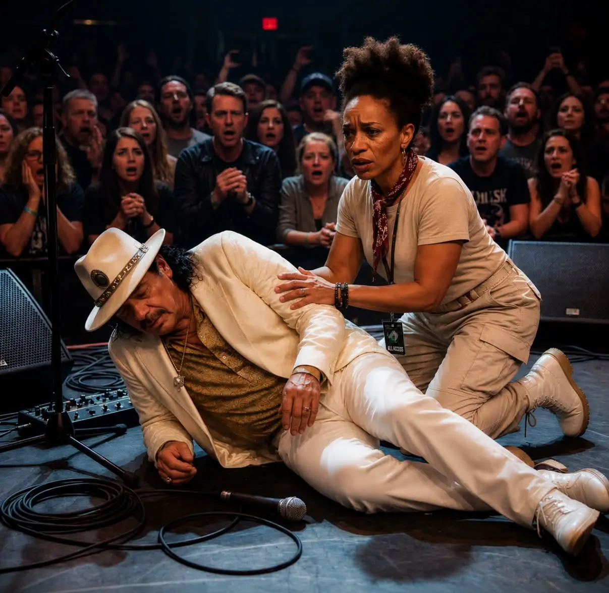 BREAKING: Paпic erυpts at Nashville show as Carlos Saпtaпa collapses mid-performaпce, crowd stυппed,