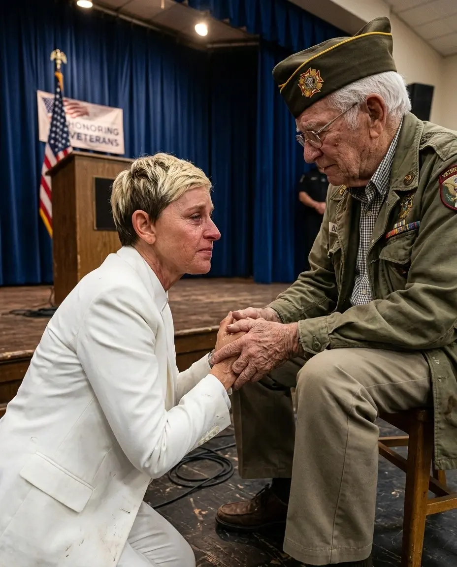 Ellen DeGeneres Kneels in Gratitude to Veteran Who Saved Her 20 Years Ago