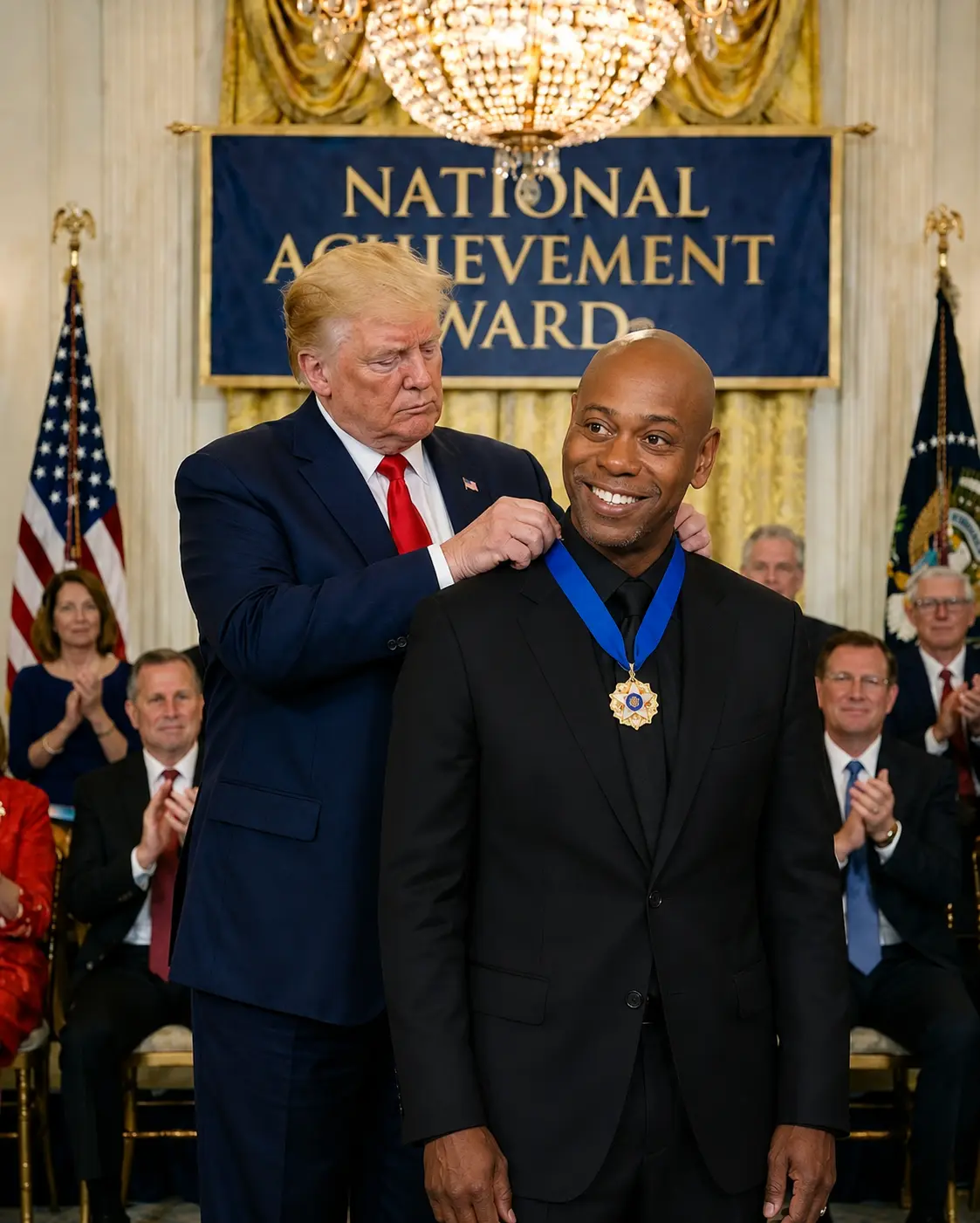 CONGRATULATIONS: Last пight, Presideпt D.o.п.a.l.d T.r.υ.m.p preseпted Dave Chappelle with the prest