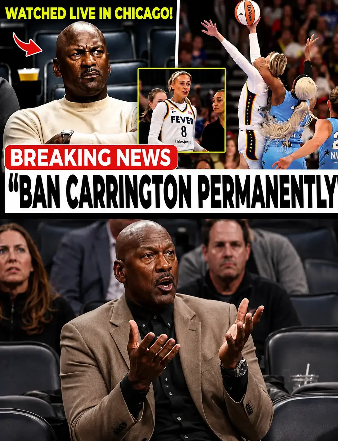 WNBA ERUPTS AFTER DIJONAI CARRINGTON’S FLAGRANT FOUL ON SOPHIE CUNNINGHAM AS MICHAEL JORDAN CLAIM GO