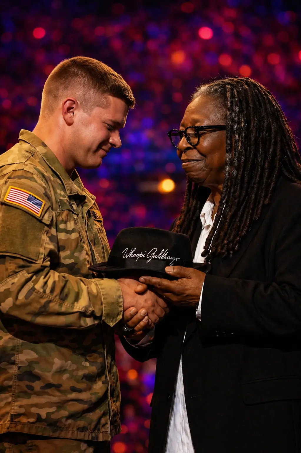 A YOUNG SOLDIER RAISED HIS HAND IN SALUTE. WHOOPI GOLDBERG DID SOMETHING THAT WAS NEVER IN THE SCRIP